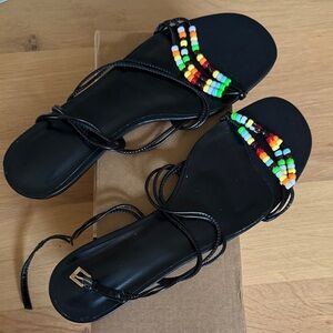 Black Beaded Women's Sandals- Unworn